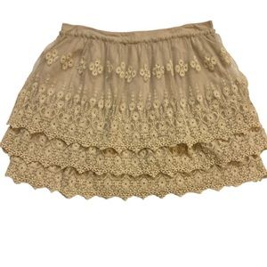 Garnet Hill Embroidered Tulle Skirt | Tan | Size 10
